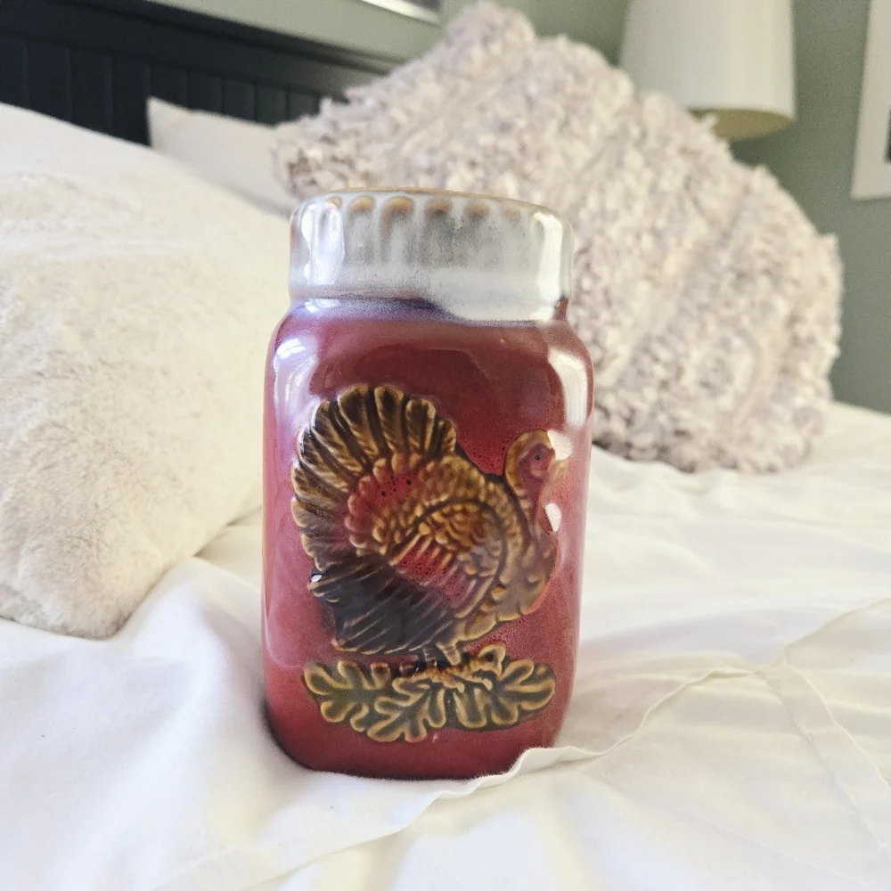 Vintage Handpainted Thanksgiving Turkey Mason Jar